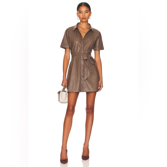 HEARTLOOM Soho Vegan Leather Mini Dress in Coco Brown - Picture 1 of 11